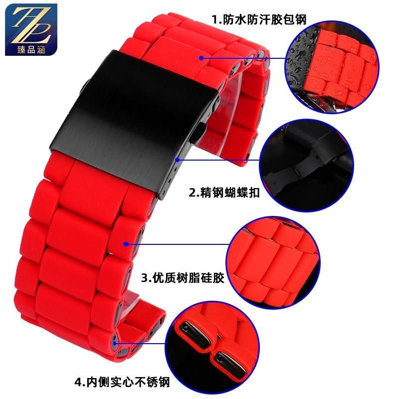 สายนาฬิกา DIESEL Black Knight DZ7396 DZ7370/7430 สายนาฬิกาเหล็กซิลิโคนสีแดง 28