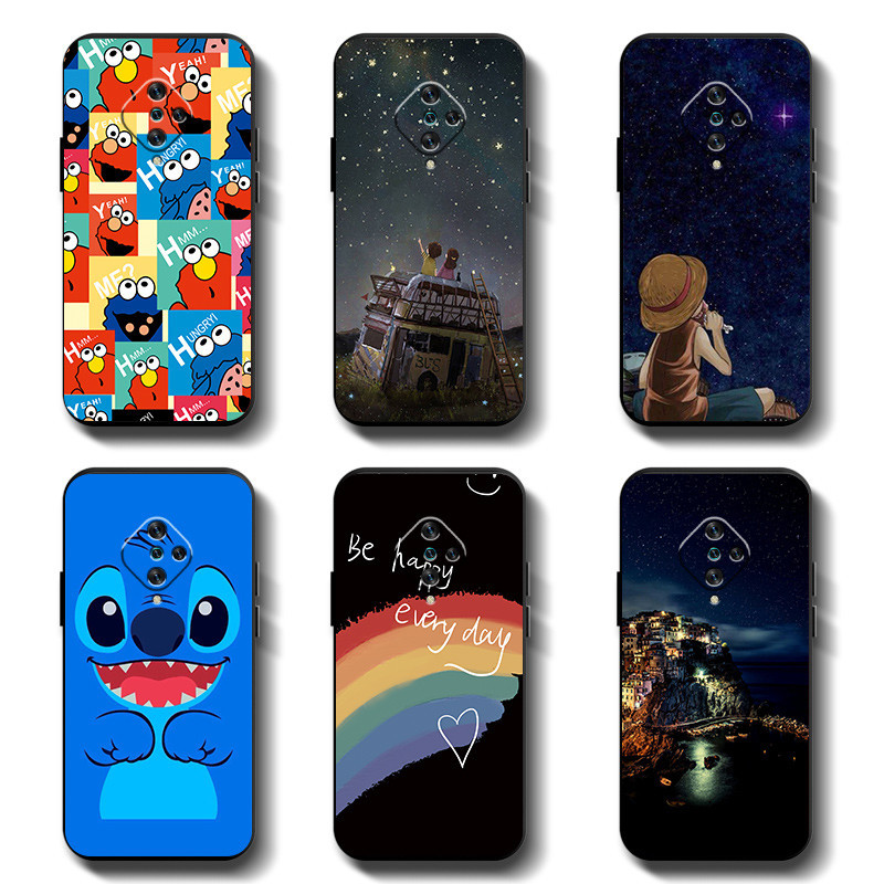 เคสโทรศัพท์มือถือ ยางซิลิโคนนิ่ม TPU กันแตก ป้องกันเต็มเครื่อง ลายการ์ตูน สีดํา สําหรับ VIVO S1 Pro 1920