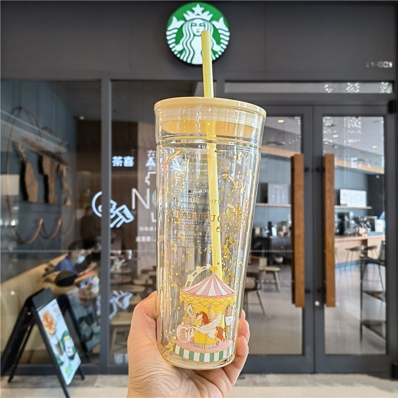 Ins ถ้วย Starbucks แก้วน้ํา ลายเทพีนางเงือก Starbucks สีฟ้า 591 มล.