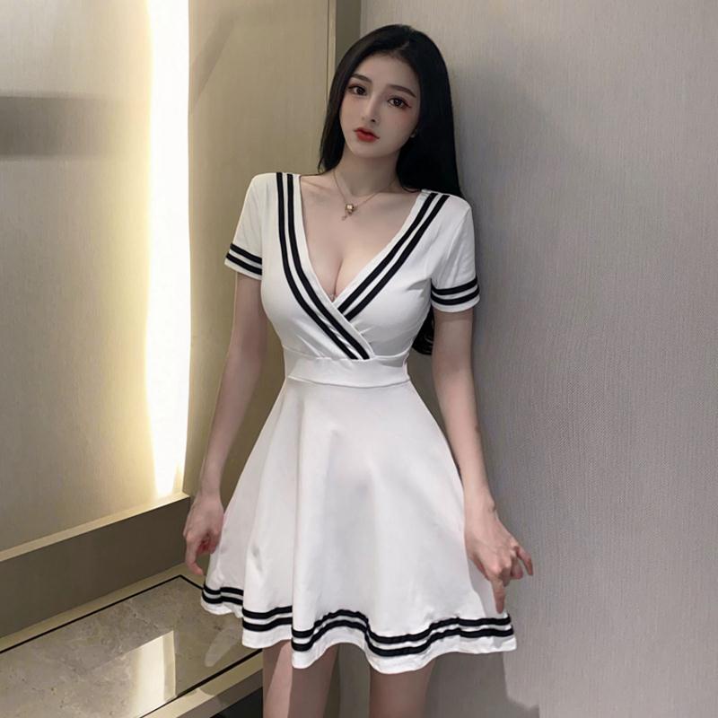 [FCS] อารมณ์แสดงหน้าอกแขนสั้น Low-Cut V คอเซ็กซี่ช่างชุดทํางาน KTV เสื้อผ้าฤดูร้อนชุดเจ้าหญิงชุดผู้ห