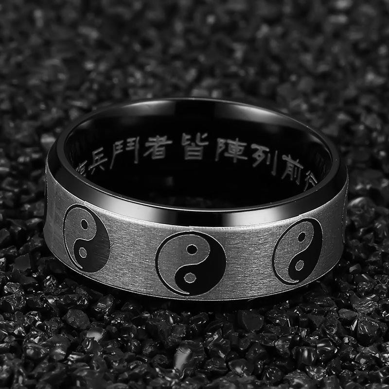 แหวนไทเทเนียมเหล็ก ป้องกันร่างกาย พิมพ์ลายตัวอักษร Hi Male Taoist Nine 1.21