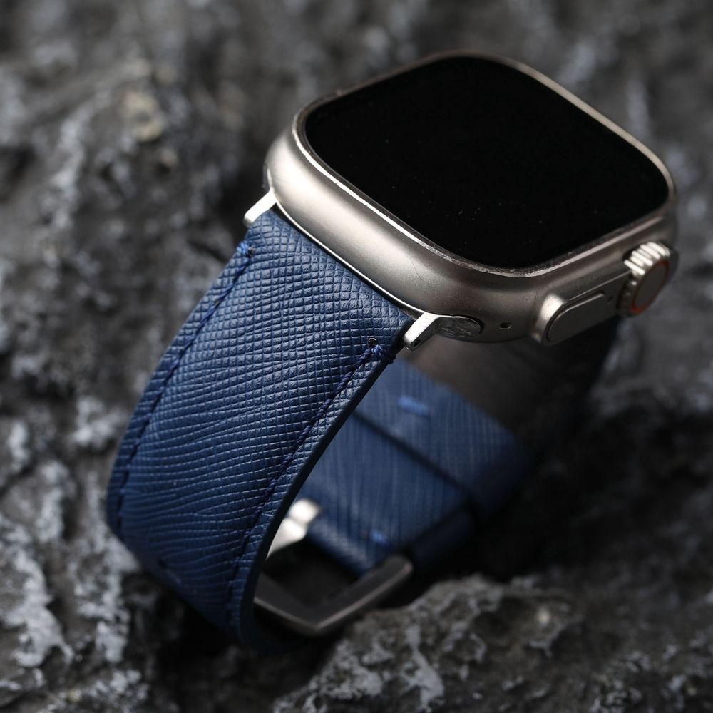 สายนาฬิกาข้อมือ หนังวัวแท้ แบบสั้น สีฟ้า ไซซ์ S สําหรับ Apple Watch 49 มม. 45 มม. 44 มม.