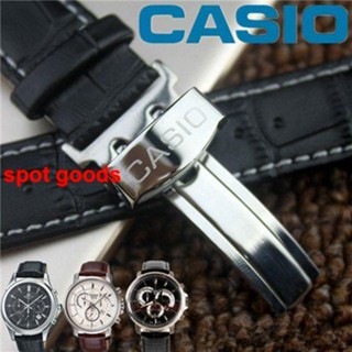 Casio สายนาฬิกาข้อมือ สายหนังวัวแท้ หัวเข็มขัดผีเสื้อ สําหรับผู้ชาย BEM-501 506 517 1183 20 22 มม.