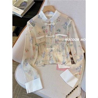 Ssn ใหม่ เสื้อเชิ้ตซีทรู ลายดอกไม้ ติดกระดุม สไตล์ฝรั่งเศส เหมาะกับฤดูร้อน สําหรับผู้หญิง