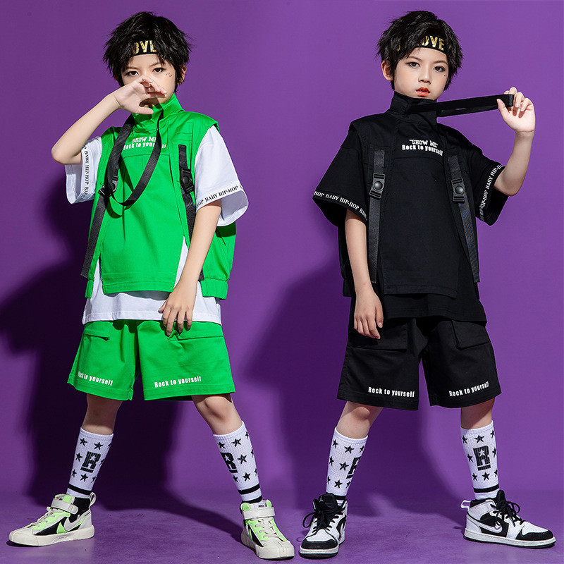 พร้อมส่ง เสื้อผ้าอินเทรนด์สำหรับเด็กฮิปฮอป / ชายและหญิงเสื้อกันลมที่ใช้งานได้ชุดฮิปฮอป / เสื้อผ้าแจ๊สนักเรียนประถมและมัธยมศึกษา