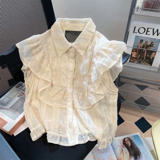 เสื้อน่ารักสาวอวบ เสื้อเชิ้ตผู้หญิงแขนสั้นสไตล์ฝรั่งเศสหวานไม่เหมือนใครและมีสไตล์เก๋ไก๋เสื้อตัวเล็กแขนสั้นสไตล์หรูสำหรับฤดูร้อน