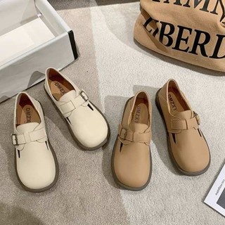 รองเท้านักเรียนผู้หญิง รองเท้านักเรียนหญิง Birkenstock shoes ผู้หญิง2023ใหม่ Mary Jane พื้นแบนหนังนิ่มรองเท้าหนังขนาดเล็กลำลองรองเท้าไม่มีส้นสไตล์อังกฤษแมทช์ลุคง่าย