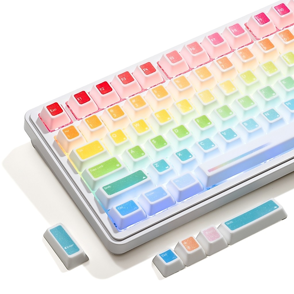 XVXIllusionSeries สีขาวเซรามิค Keycaps Cherry Profile ตัวอักษรที่มีสีสัน Minimalist อเนกประสงค์สดสไตล์สีชมพู/สีฟ้า/สีดําใช้งานร่วมกับแป้นพิมพ์เครื่องกล MX ทั้งหมด (120 คีย์)