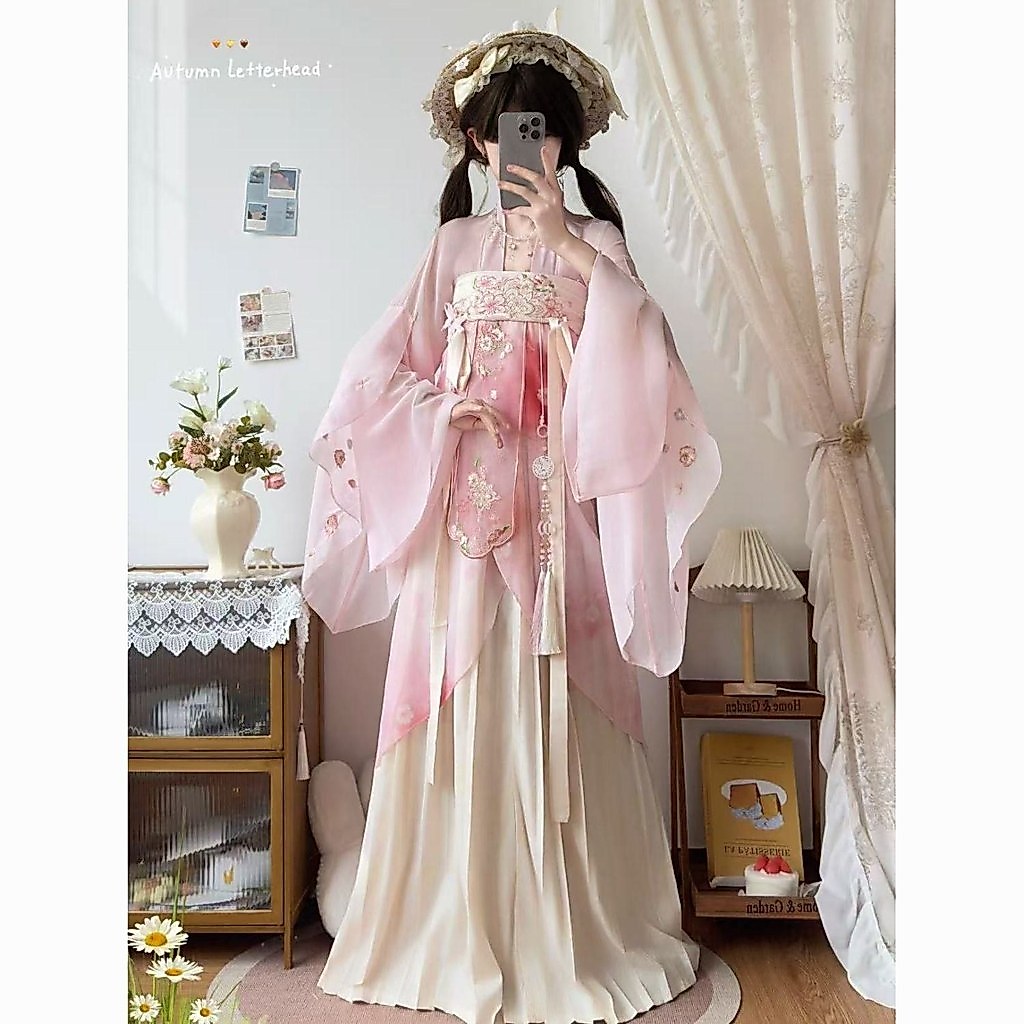 T Tang Yun Light เสื้อ Shop Hanfu หญิง Cherry Blossom Tang Made เต้านมความยาวกระโปรงชิ้นเดียวปักองค์