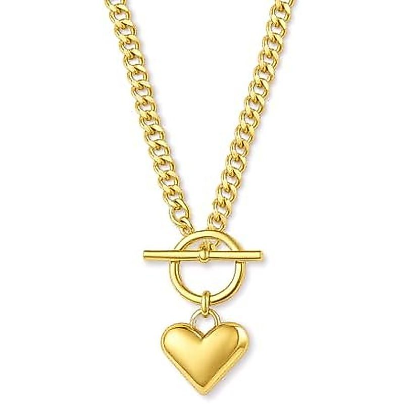 Zeffy 14K Gold/Silver Plated Chunky หนาโซ่สลับสร้อยคอ Dainty Baroque Pearl/Heart/Cross/Turquoise จี้