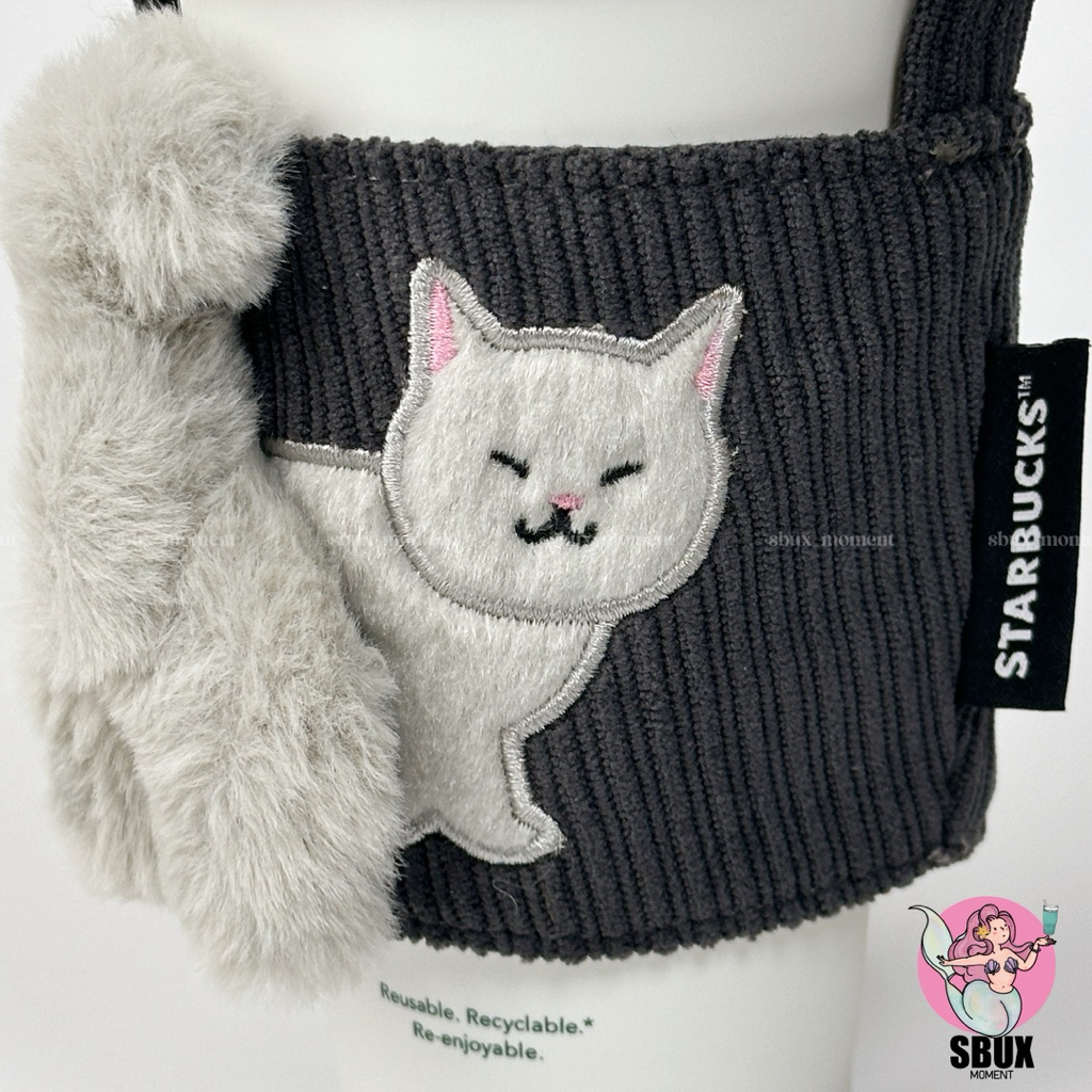 🐈‍⬛ [Rare Item!] Starbucks Grey Cat Tail Cup Sleeve - ถุงผ้าใส่แก้วน้ำลายแมวเทา หางฟูนุ่ม 🐾