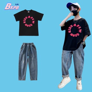 [bxpb] ชุดเสื้อแขนสั้น กางเกงยีน ทรงหลวม สไตล์เกาหลี พลัสไซซ์ 110-170