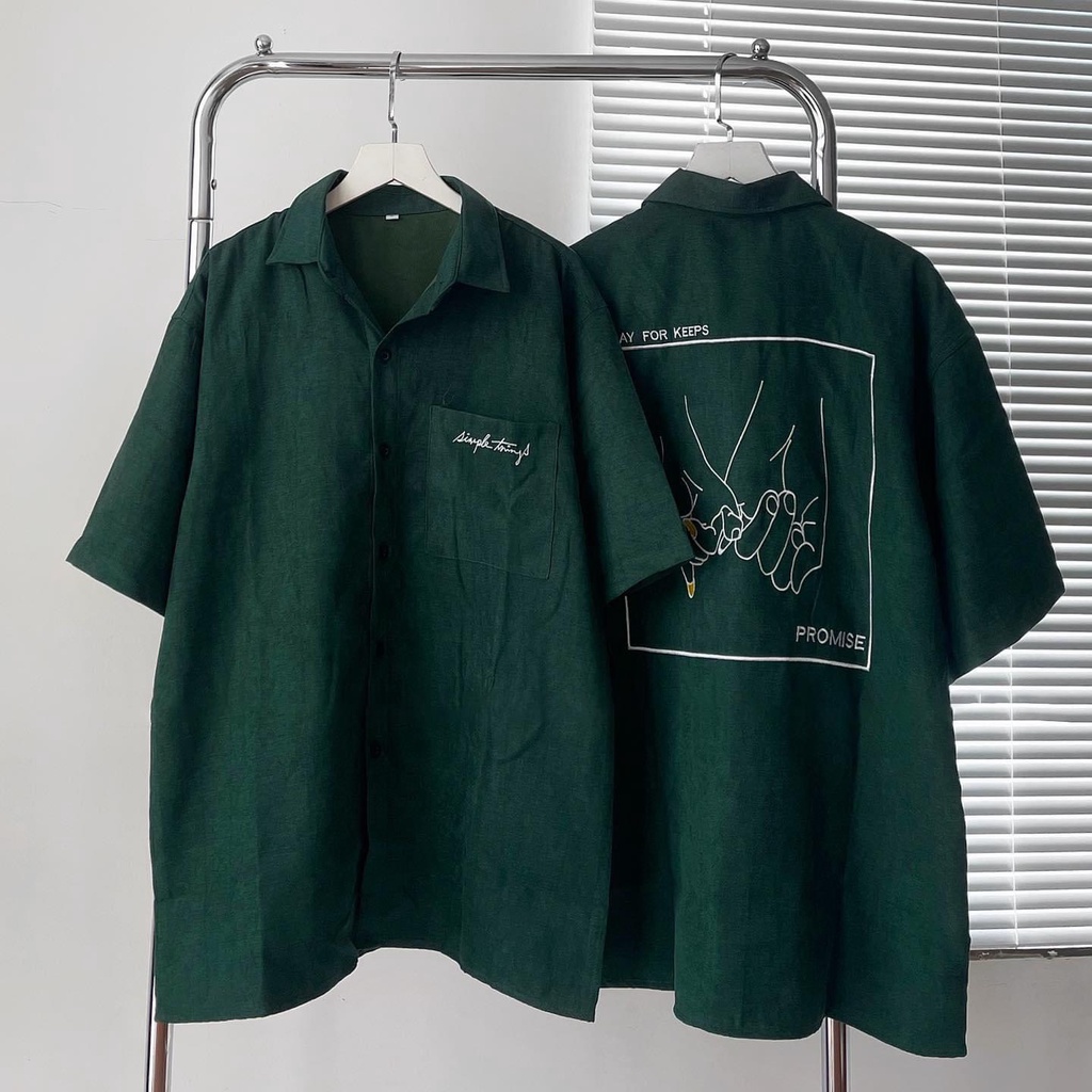 เสื้อทรงหลวมทรงหลวมทรงหลวมผ้ากํามะหยี่หนาปักลายคําว่า เรียบง่าย ในมอสสีเขียวและสีดํา