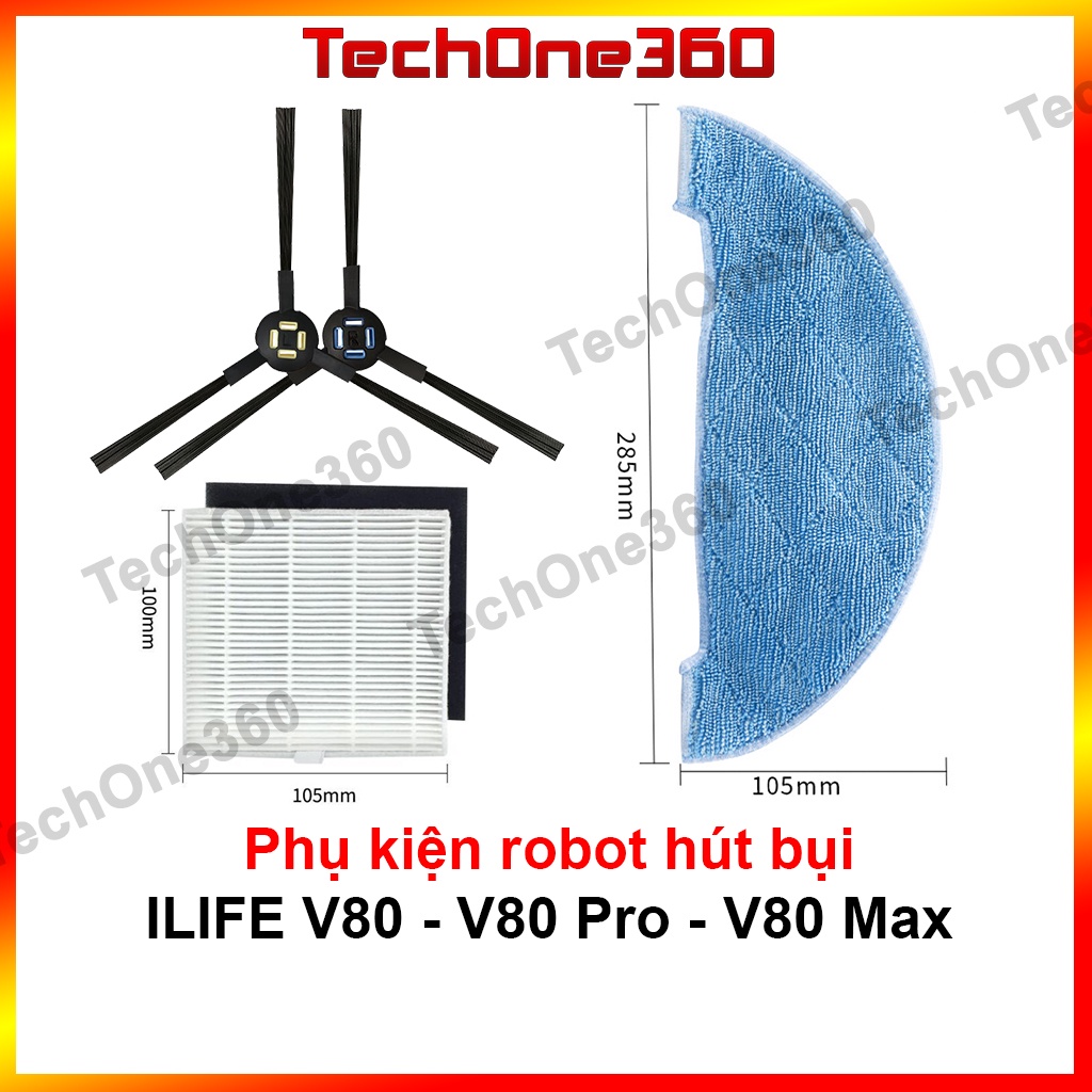 แปรงด้านข้าง กรองฝุ่น ผ้าทําความสะอาดสําหรับเครื่องดูดฝุ่นหุ่นยนต์ ILIFE V80 - V80 Pro - V80 Max