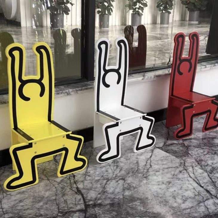 Keith Haring Art Fashion Chair เก้าอี้เด็กอาร์มแชร์ตกแต่งเก้าอี้ศิลปะกราฟฟิตีรูปสตูลสร้างสรรค์