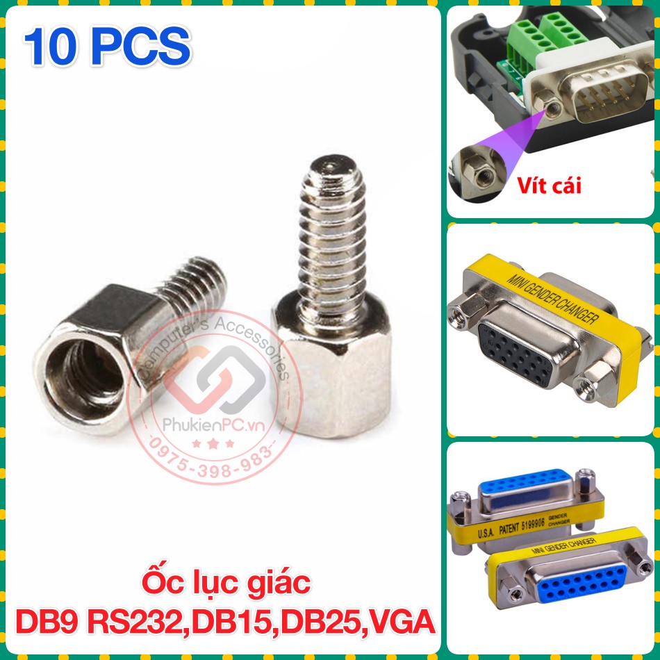 Combo 10 สกรูหกเหลี่ยม 6 ด้าน M3 12 มม. (สกรูตัวเมีย) COM DB9 RS232, DB15, DB25, DB37, DB44, DB50