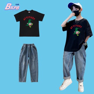 [bxpb] - เสื้อท็อป และกางเกงยีน แขนสั้น ทรงหลวม สไตล์เกาหลี ไซซ์ 110-170