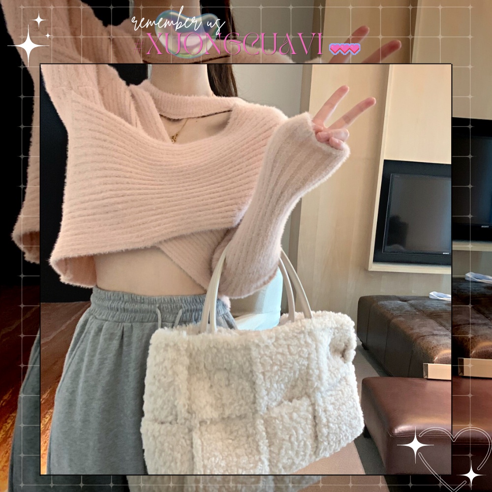 เสื้อสเวตเตอร์จับจีบคอเค้นคอเซ็กซี่สไตล์ออลจังเกาหลี ATD031 Vis Factory