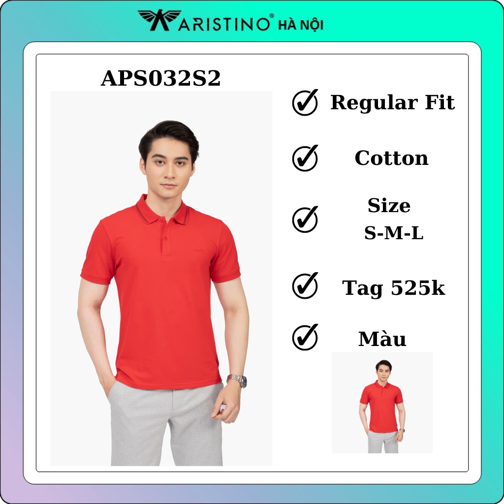 เสื้อโปโลผู้ชาย Aristino พร้อมคอปกผ้าฝ้ายทอหลวม APS032S2 สีแดง