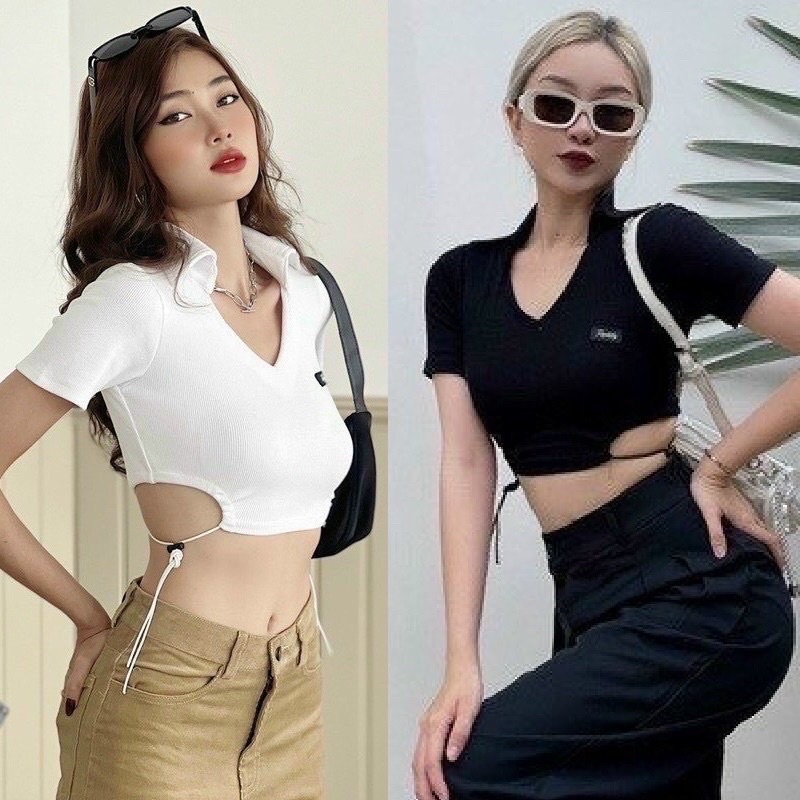 CROPTOP SHIRT BUTTON WITH DRAWBAND WAIST H90