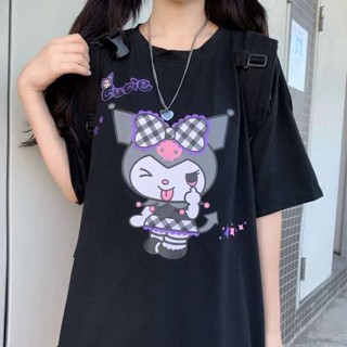 Kuromi เสื้อยืดแขนสั้น พิมพ์ลายการ์ตูนญี่ปุ่น ทรงหลวม สไตล์ฮาราจูกุ แฟชั่นฤดูร้อน สําหรับผู้หญิง และนักเรียน