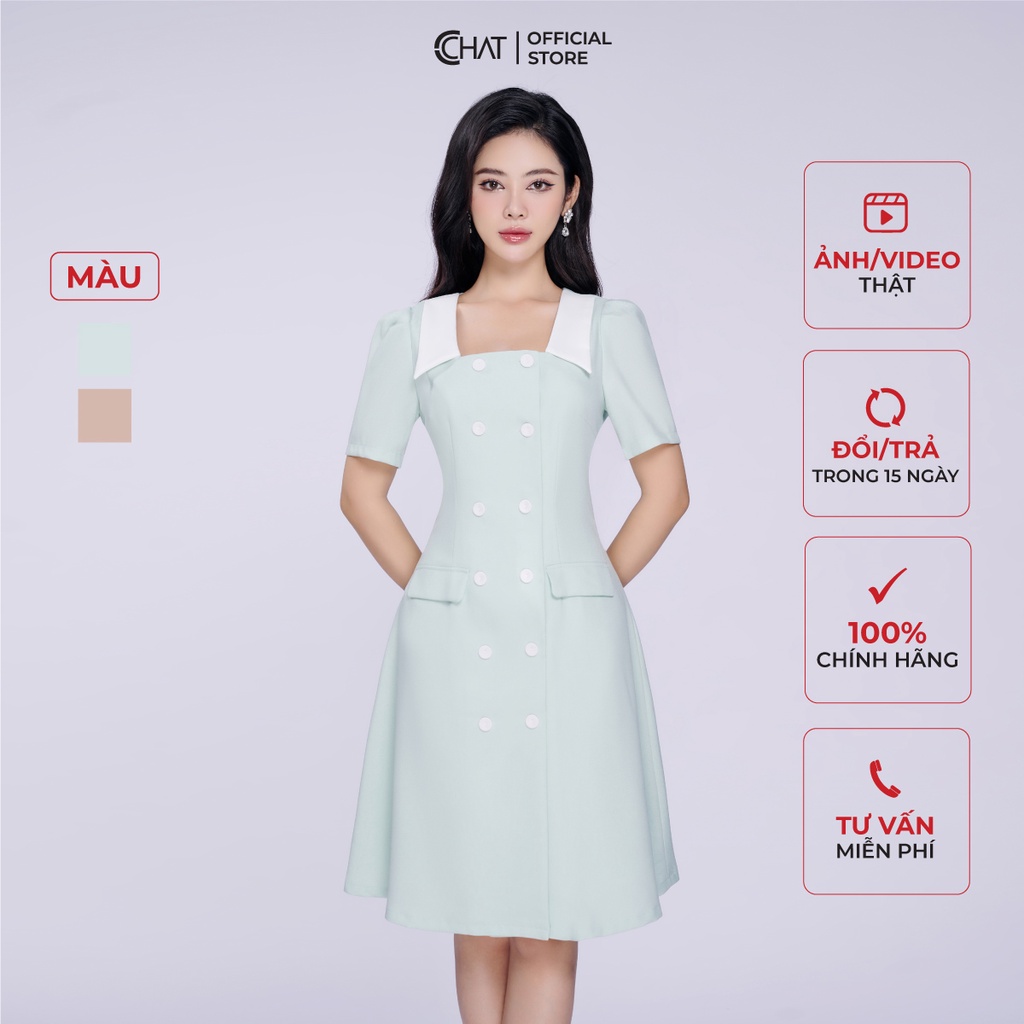ชุดเดรสผู้หญิง CCHAT คอเหลี่ยม 2 ปุ่ม ชุดเดรส Tutsi คุณภาพสูง 53VNS8005XT