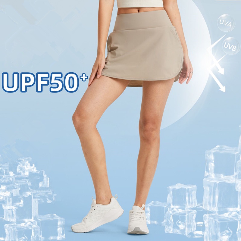Hoppe Fumeng UPF 50+ กระโปรงสปอร์ต 2 ชั้นพร้อมกางเกงขาสั้นด้านในและกระเป๋าด้านใน