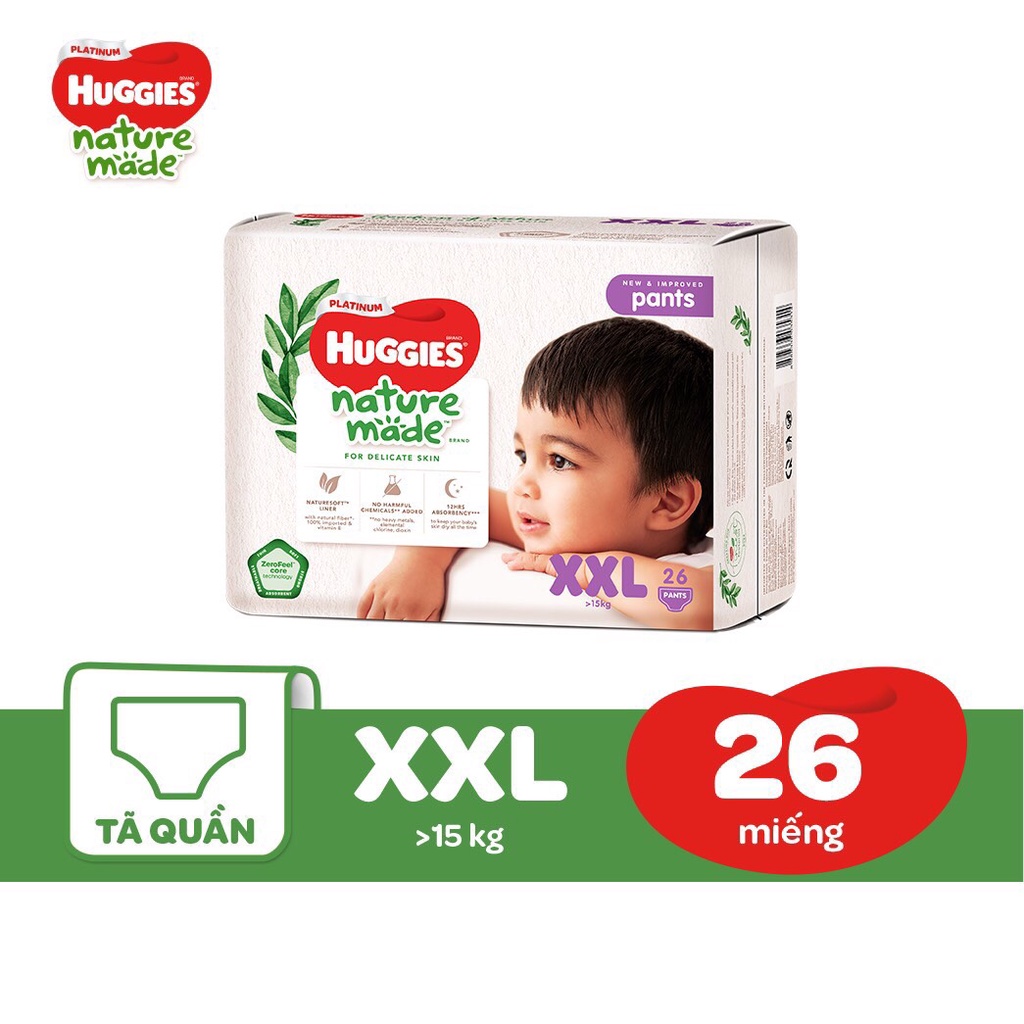 กางเกง Huggies PLATINUM NATURE DIAPER MADE SIZE XXL 26 ชิ้น