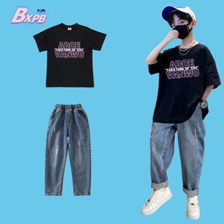 [bxpb] - เสื้อท็อป และกางเกงยีน แขนสั้น ทรงหลวม สไตล์เกาหลี ไซซ์ 110-170