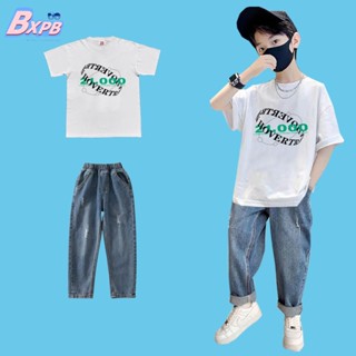 [bxpb] ชุดเสื้อแขนสั้น กางเกงยีน ทรงหลวม สไตล์เกาหลี พลัสไซซ์ 110-170