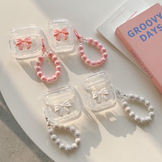 เคสหูฟัง ประดับโบว์มุก พร้อมพวงกุญแจ สําหรับ airpods pro gen 2 1 2 pro 3
