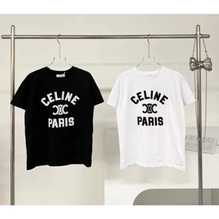 Celine 23 ใหม่ เสื้อยืดลําลอง แขนสั้น คอกลม ออกแบบดี แฟชั่นสําหรับผู้หญิง