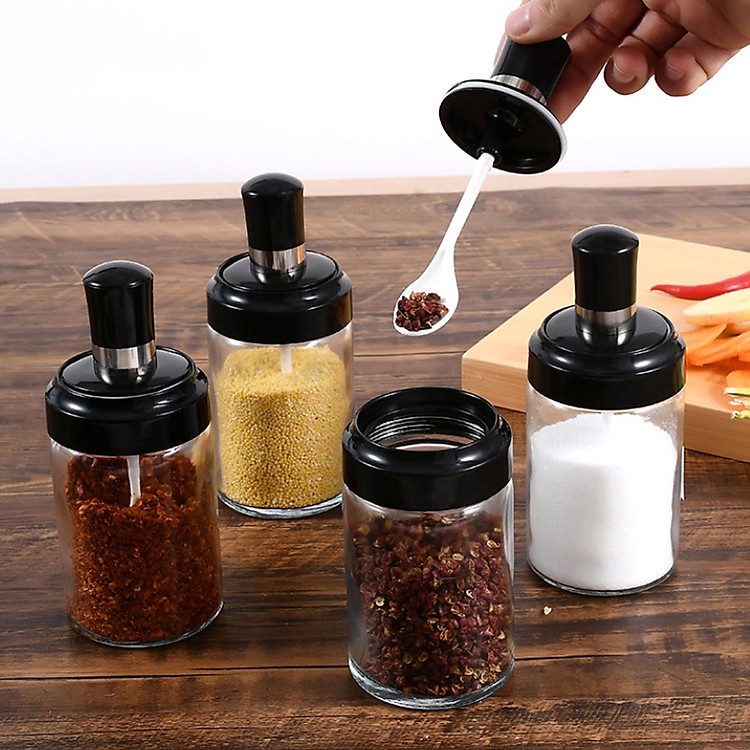 [HCM] โถเครื่องเทศแก้ว โถเครื่องเทศพร้อมช้อนอัจฉริยะ H323-A - Egreen Disposable