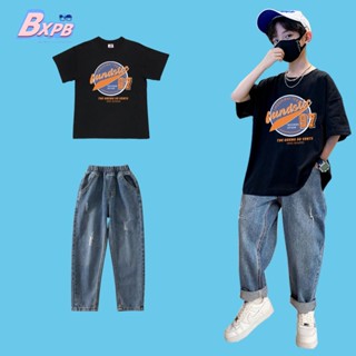 [bxpb] ชุดเสื้อแขนสั้น กางเกงยีน ทรงหลวม สไตล์เกาหลี พลัสไซซ์ 110-170