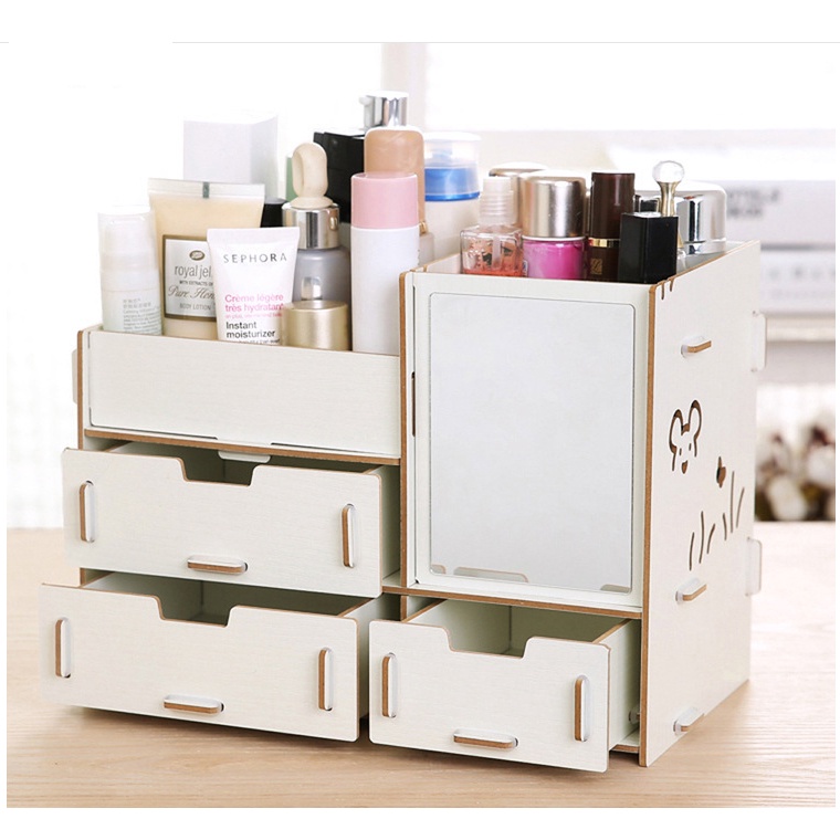 เครื่องสําอาง SHELF, PERSONAL ITEMS 3 DRAWERS พร้อม MAKEUP MIRROR ในคุณภาพสูง WOODEN EXTREME DUST-PR