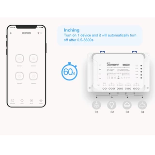 Sonoff 4CHR3 สวิตช์ Wifi อัจฉริยะ พร้อมตัวควบคุม RF 4 Gang นิ้ว ล็อคตัวเอง ล็อคอินเตอร์ล็อก ไร้สาย สําหรับ DIY Smart Home