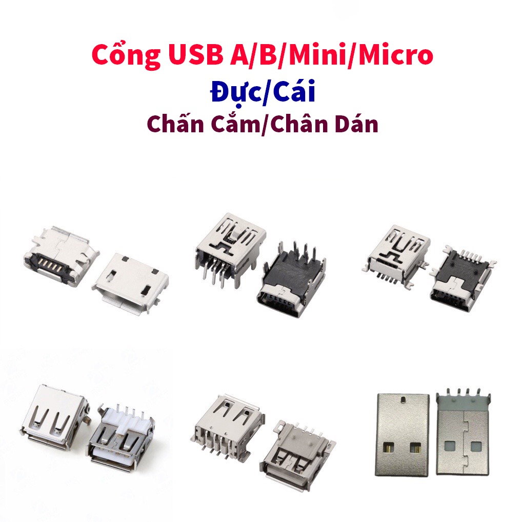 A/B/Mini/Micro ปลั๊กตัวผู้/ตัวเมีย/พอร์ตกาว - หัว USB, USB A, USB B, USB Mini, USB Micro