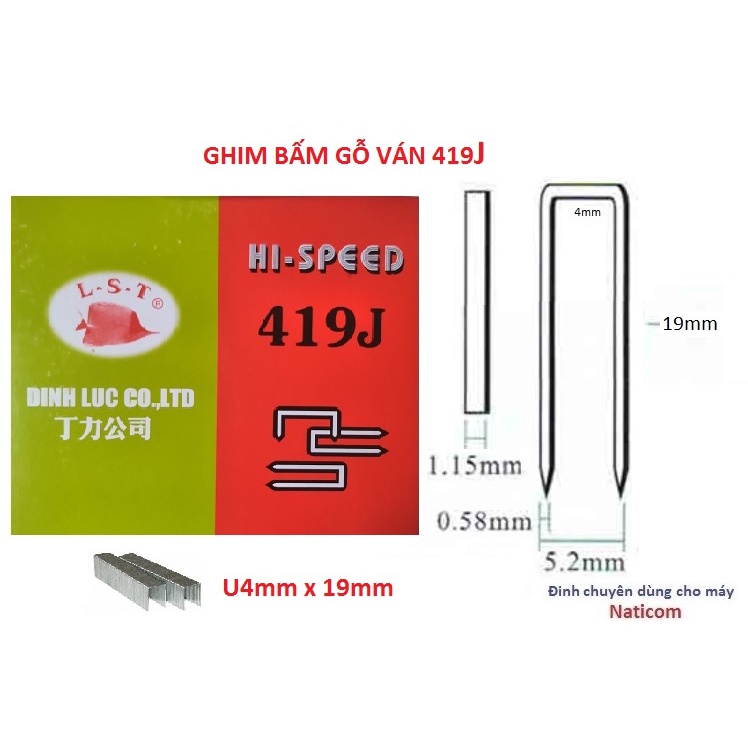 Nails 419J กล่องลวดเย็บ 5,000 ลวด U4mm x ยาว 19mm สําหรับกดไม้กระดาน