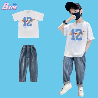 [bxpb] ชุดเสื้อแขนสั้น กางเกงยีน ทรงหลวม สไตล์เกาหลี พลัสไซซ์ 110-170