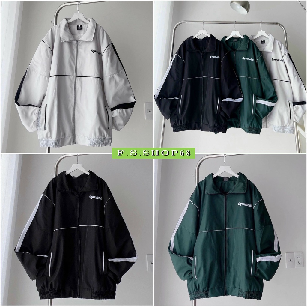 SYM.BOLIC เสื้อแจ็คเก็ตสําหรับผู้ชายและผู้หญิง Ulzzang Unisex หลวมรูปแบบ Hem 3 สีสีดํา/สีฟ้า/สีขาว