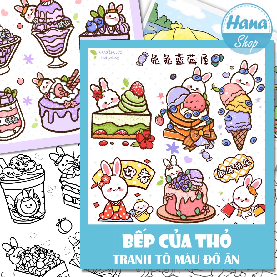 ภาพระบายสี RABBITS KITCHEN (100 จาน street cuisine) - ขนาดกระดาษ A5 แบบหนาสวยงาม
