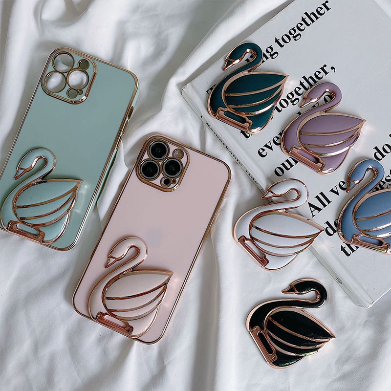 ที่วางโทรศัพท์มือถือ ขายึดเคสมือถือชุบไฟฟ้า ขายึดมือถือหงส์ ด้านหลังแบบสติกเกอร์ เข้าได้กับมือถือทุกรุ่น