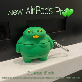 เคสหูฟัง รูปหัวปลา สีเขียว สําหรับ AirPods3gen Airpods Pro2Gen AirPods2gen