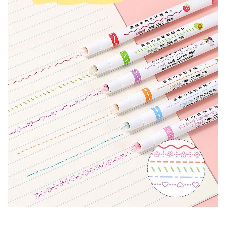 COMBO CUTE PATTERN DRAWING PEN BOX OF 6 สีและ 8 สี DRAWING HEART, FLOWER, SHARP SHAPES....