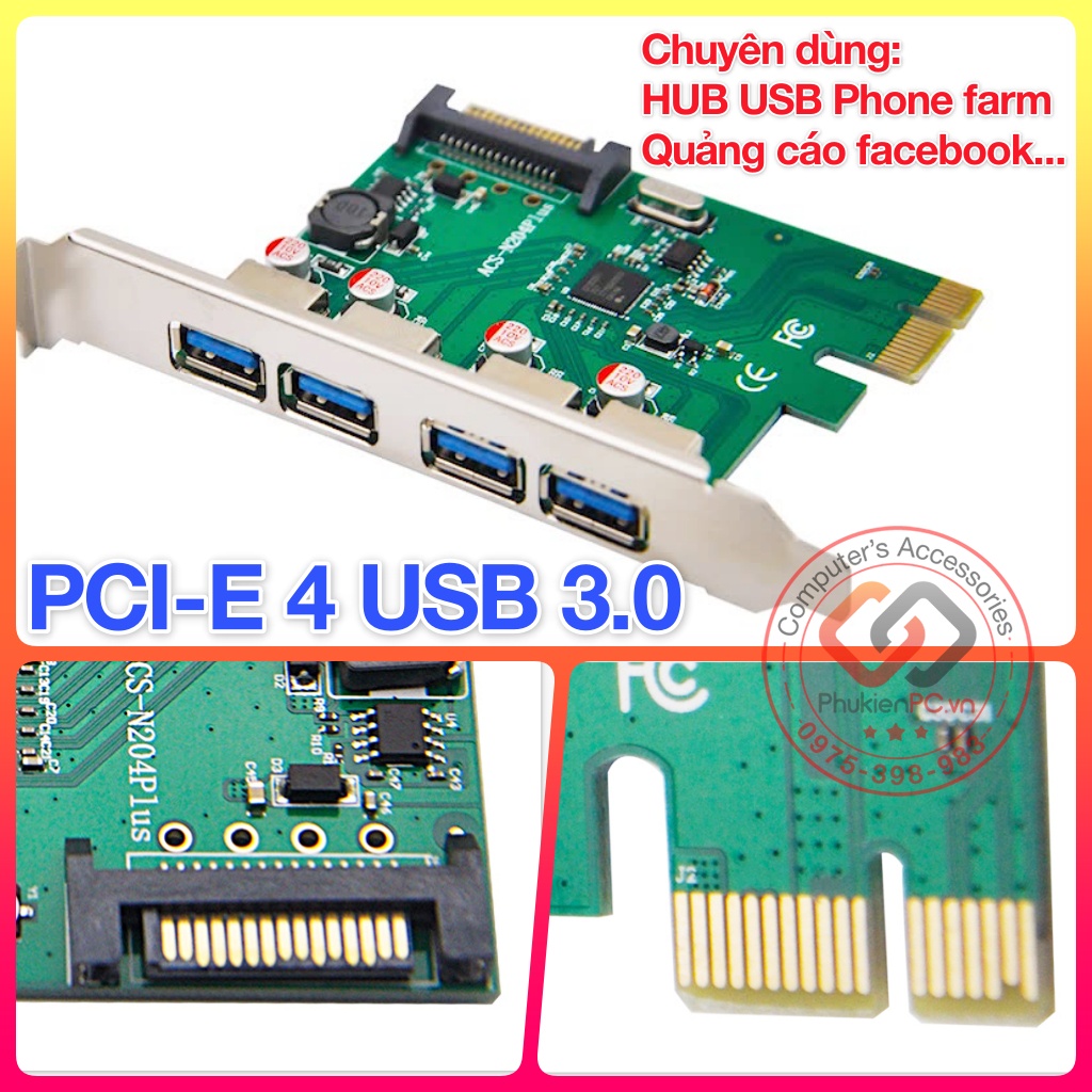 การ์ดขยายชิปเซ็ต PCI-E เป็น 4 USB 3.0 NEC720201 เฉพาะสําหรับฟาร์มโทรศัพท์ facebook โฆษณา usb hub