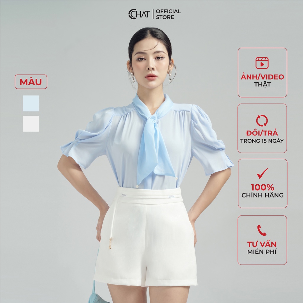 เสื้อเชิ้ตผู้หญิง CCHAT คอปกเกาะอกแขนบานผ้าชีฟองเนื้อนุ่มน้ําหนักเบา 53FNH8005ST