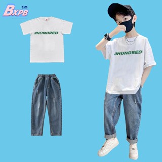 Bxpb- ชุดเสื้อแขนสั้น กางเกงยีน ทรงหลวม สไตล์เกาหลี พลัสไซซ์ 110-170