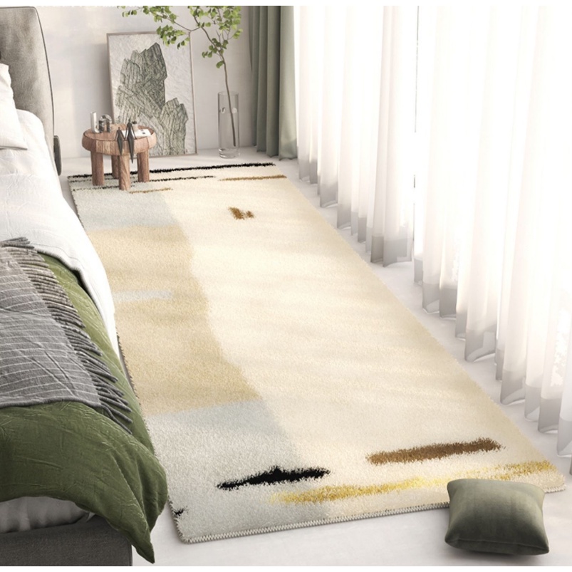 พรมปูพื้นห้องนอน ผ้าขนแกะ ศิลปะมินิมอล 40x120–140x200 สีทึบกระดํากระด่าง พรมยาว ข้างเตียง