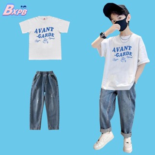 [bxpb] - เสื้อท็อป และกางเกงยีน แขนสั้น ทรงหลวม สไตล์เกาหลี ไซซ์ 110-170