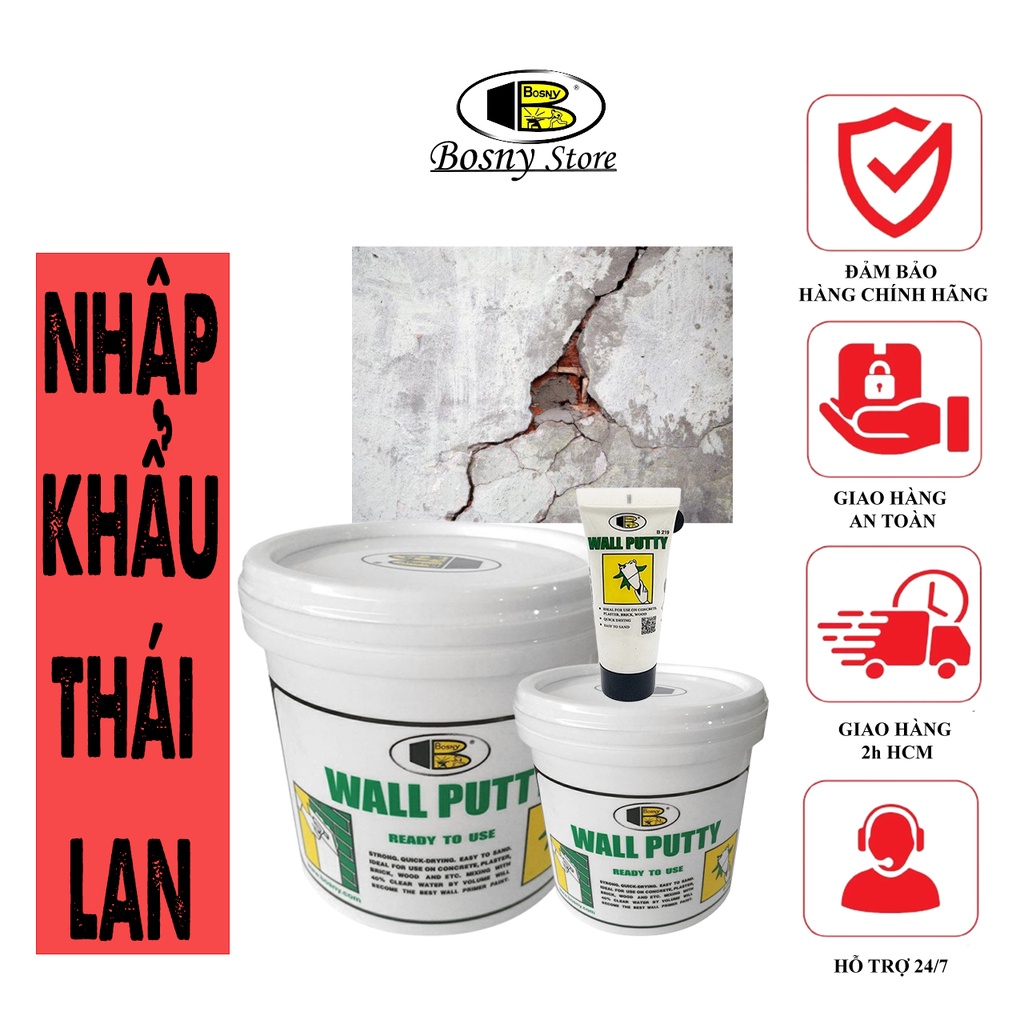 Bosny Wall Putty - Waterproof Wall Putty - กล่อง 1.5 กก. - สารละลายที่มีประสิทธิภาพสําหรับการซ่อมแซม